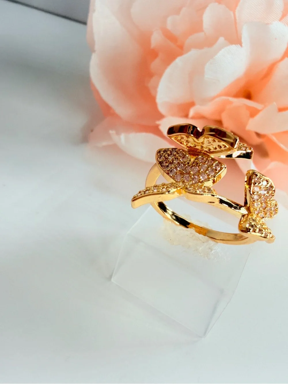 Gold Plate, Butterfly Crystal Ring